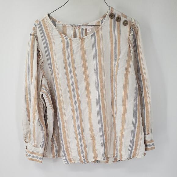 LAUREN CONRAD Striped Linen Blend Top Womens Size Extra Large XL - Picture 1 of 4